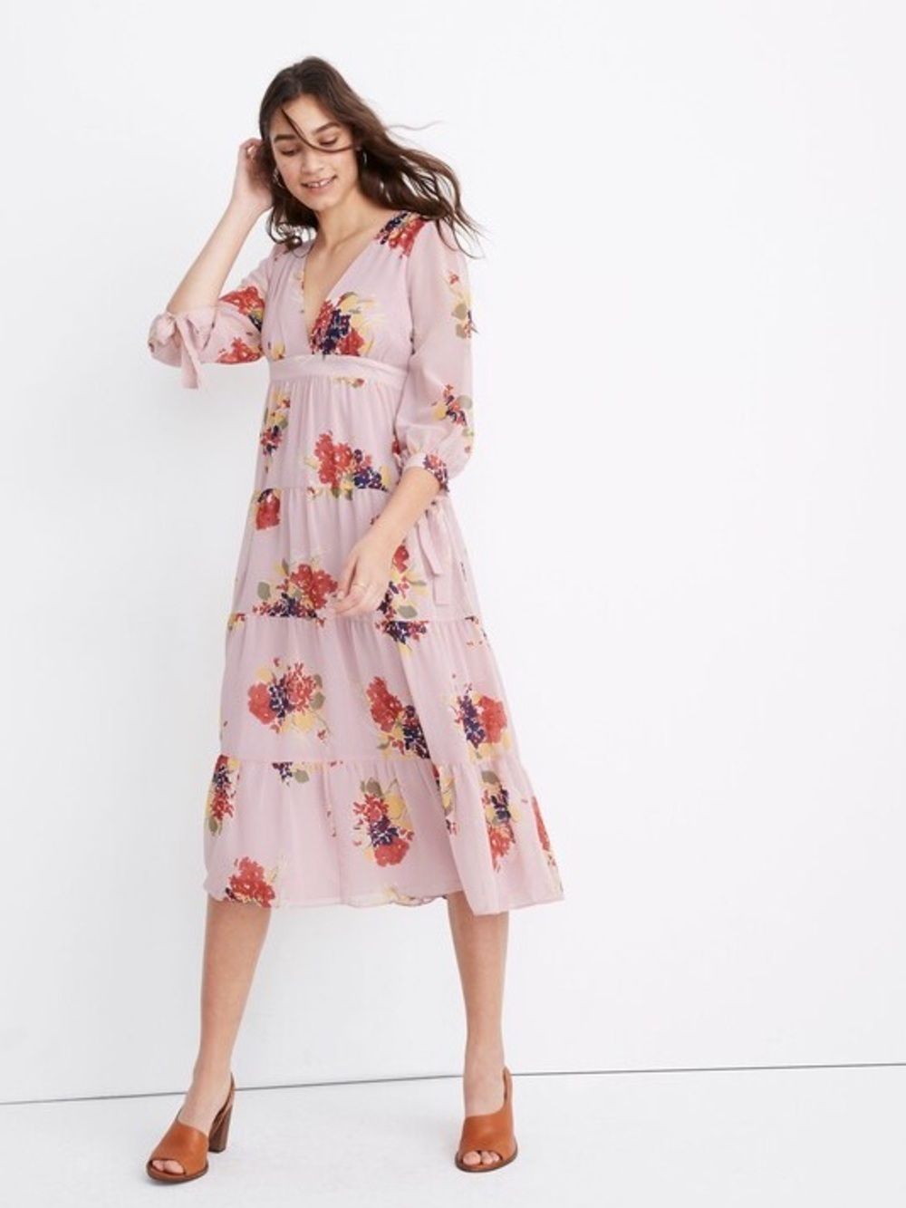 NWT Madewell Tie-Sleeve Tiered Midi Dress in Market Bouquet